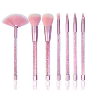 🎂 RUIGOON Pink Fan Makeup Brush set, Unicorn Crystal Sparkle. 7pc